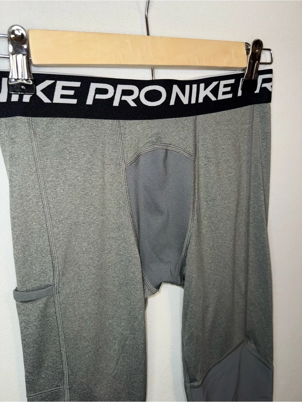 Nike Pro Kids Heather Gray/Black Performance Leggings Youth Large Elastic